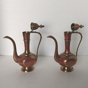 Brass Vintage ornate ewer pitchers w/ lid set of 2